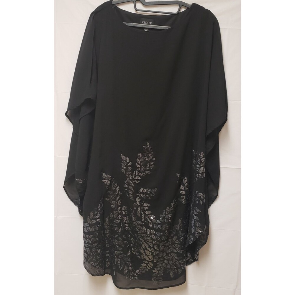 Xscape Women’s 14W Black Glitter Floral Kaftan Midi Dress Elegant Formal NWOT